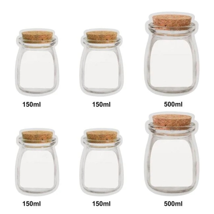 6 db-os újrafelhasználható tárolótasak készlet 4 x 150 ml és 2 x 500 ml átlátszó, lezárható