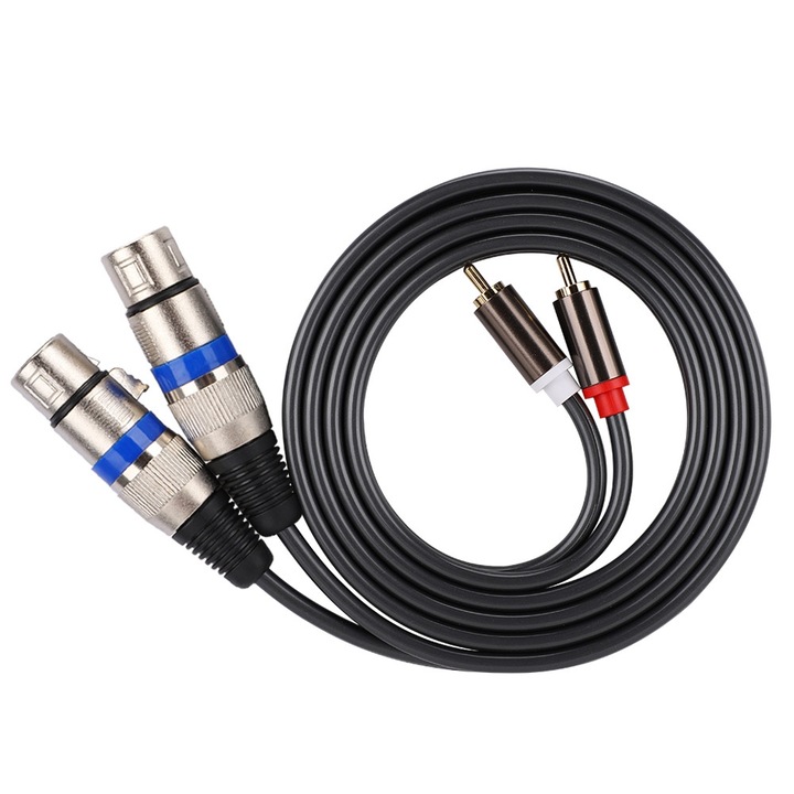 HERUSI audio adapter kábel, dupla RCA-ról dupla XLR-re, dupla PVC kábel, arany, 1.5m