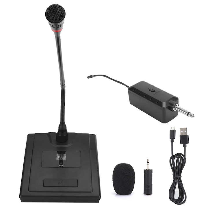 Microfon wireless pentru instrumente, 360° clip fix, transmisie UHF, distanta 40m, pentru saxofon, trompeta, clarinet