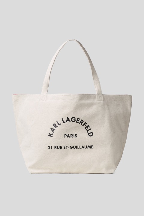 Karl Lagerfeld, Geanta shopper de panza cu buzunar interior, Alb fildes