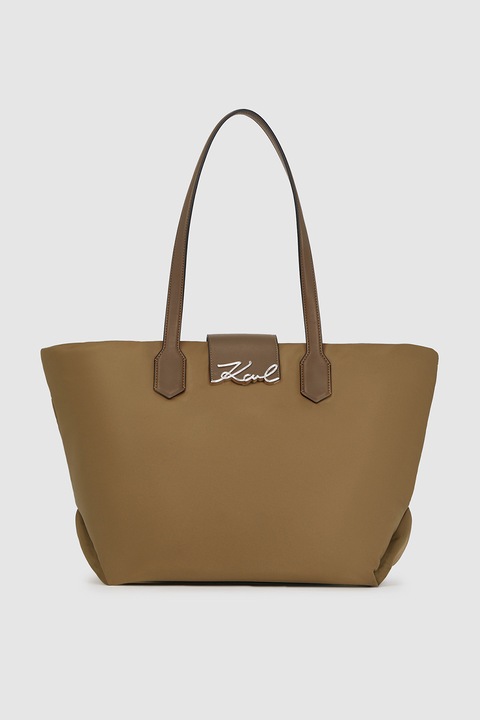 Karl Lagerfeld, Geanta shopper cu logo metalic, Caramel