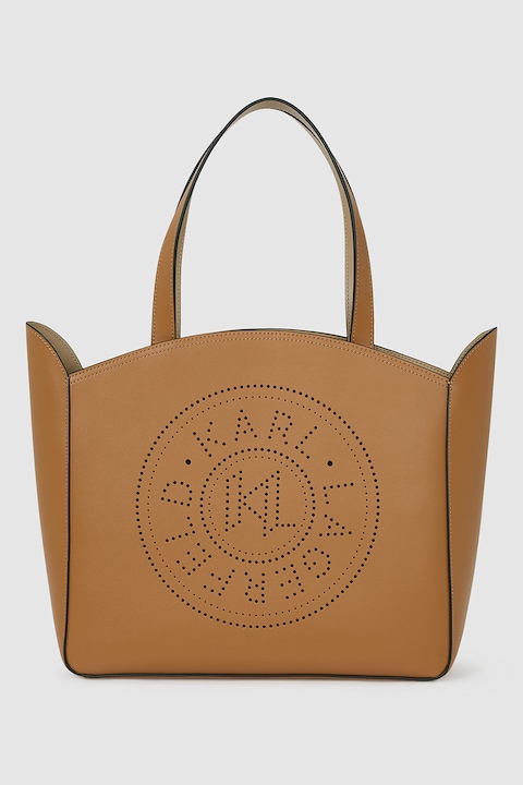 Karl Lagerfeld, Geanta tote din piele cu logo cu perforatii, Caramel