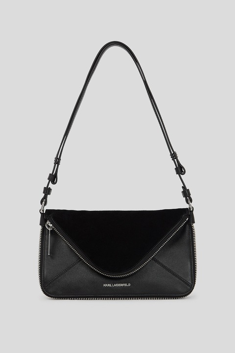Karl Lagerfeld, Geanta de piele ecologica cu bareta de umar si logo, Negru