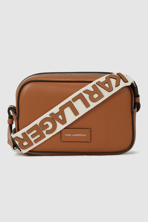 Karl Lagerfeld, Keresztpántos bőrtáska logóval, Karamellbarna, Krémszín