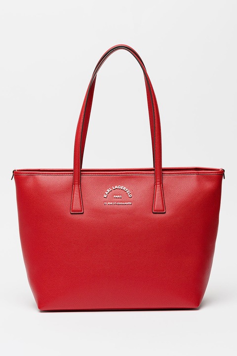 Karl Lagerfeld, Geanta shopper de piele ecologica cu logo metalica, Visiniu