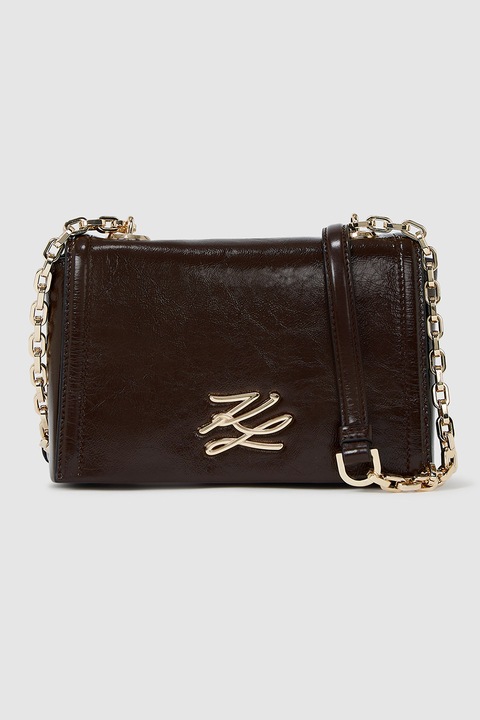 Karl Lagerfeld, Geanta crossbody din piele cu logo, Maro inchis