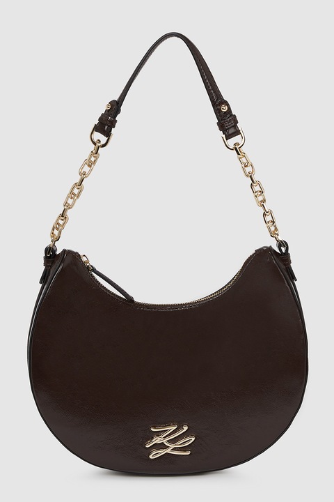 Karl Lagerfeld, Bőr válltáska logó mintával, Sötétbarna