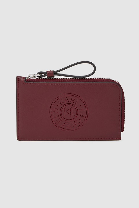 Karl Lagerfeld, Portcart de piele cu buzunar cu fermoar, Visiniu