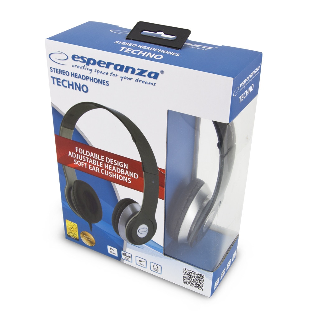 Casti stereo Techno Pliabile fir 3 m compatibile TV reglabile, cu control volum pe fir jack 3.5, perne moi de inalta calitate rezistenta impact culoare negru