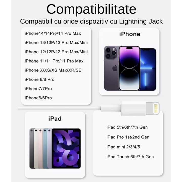 Vezetékes, fülbe helyezhető fejhallgató, Apple termékekkel kompatibilis, Lightning Jack típusú, beépített mikrofon, sztereó hangzás, fehér