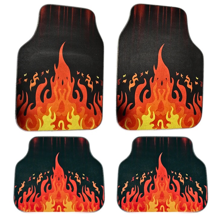 Универсални стелки за кола DECOMAT 3D – комплект от 4 броя с щампа на пламъци, перат се, неплъзгащи се