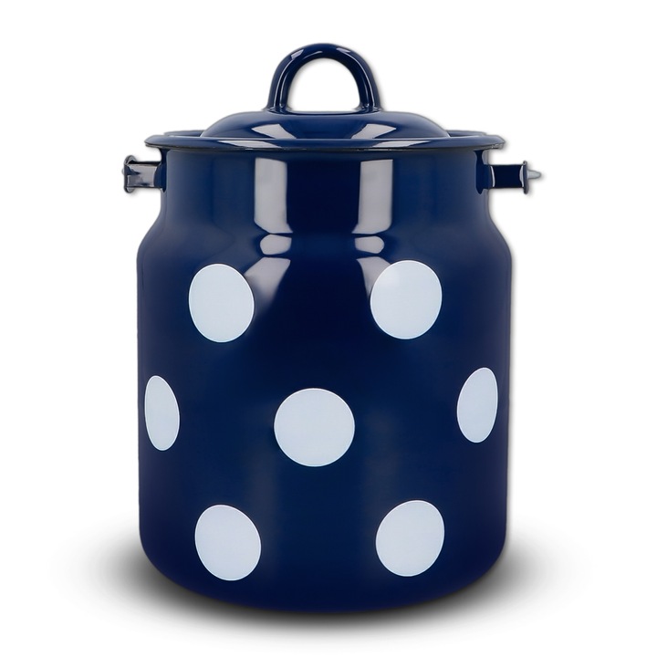 Vas, Kuketo, Alb Cu Buline, Cu Capac, 3 L, Model Floral Subtil, Rezistenta La Impact, Material: Otel Carbon Acoperit Cu Email, Usor De Curatat, 19 cm x 23 cm x 14 cm, Sigur Pentru Sanatate, Multicolor