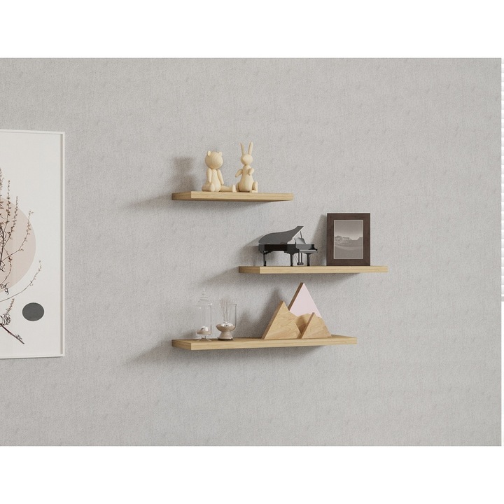 Rafturi perete, Rustic Charm, UnicUtil, 30 x 14 x 2 cm, Stejar