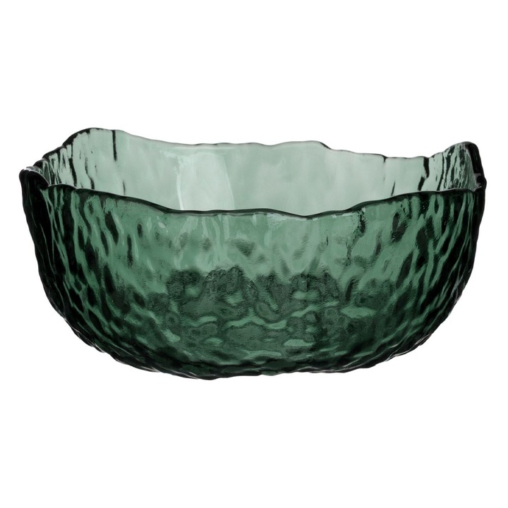 Bol Verde Smoky din Sticla cu Model Reliefat 370ml