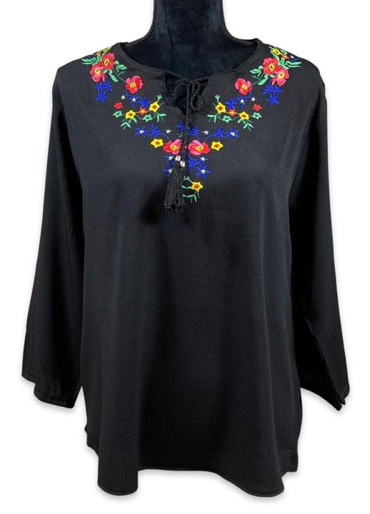 Bluza Femei, Motive Traditionale, Negru/Multicolor, Negru