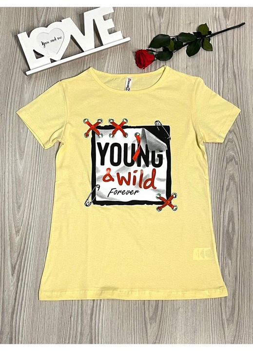 Дамска тениска, 100% памук, Young & Wild, жълта, Жълт, XL