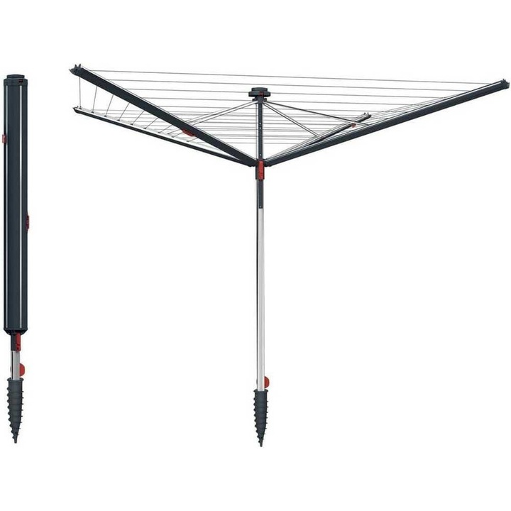 Uscător rufe Vileda Sun-Rise rotativ pliabil 50m gri 1,67x1,82m, sistem de tensionare, înălțime reglabilă