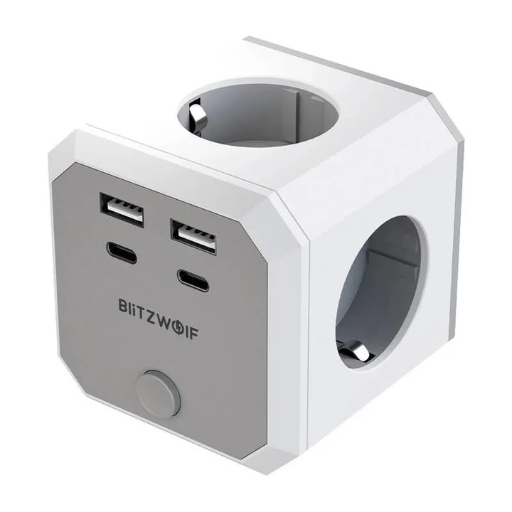 BlitzWolf BW-EC2 8-в-1 захранващ куб (4xAC / 2 x USB-A / 2 x USB-C)