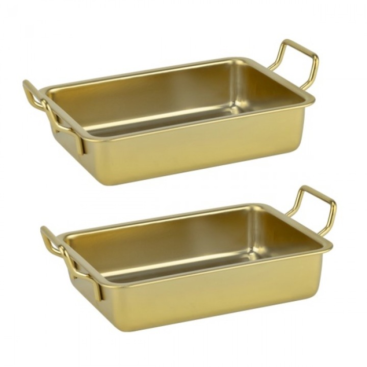 Set 2 tavi pentru copt si servit din inox cu manere Culinaro 15, 5x11, 5xh3, 5cm, aurie