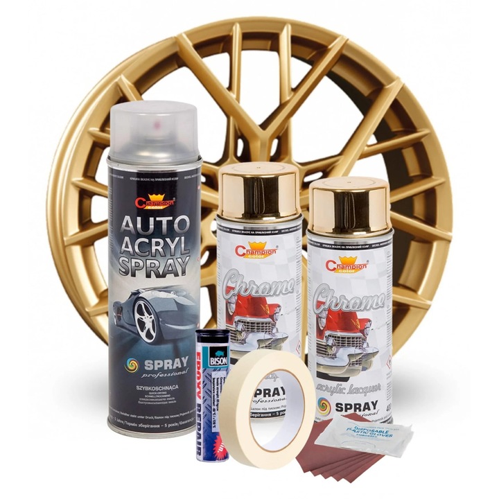 Kit complet reparatie si vopsire jante culoare Auriu Metalic, V2