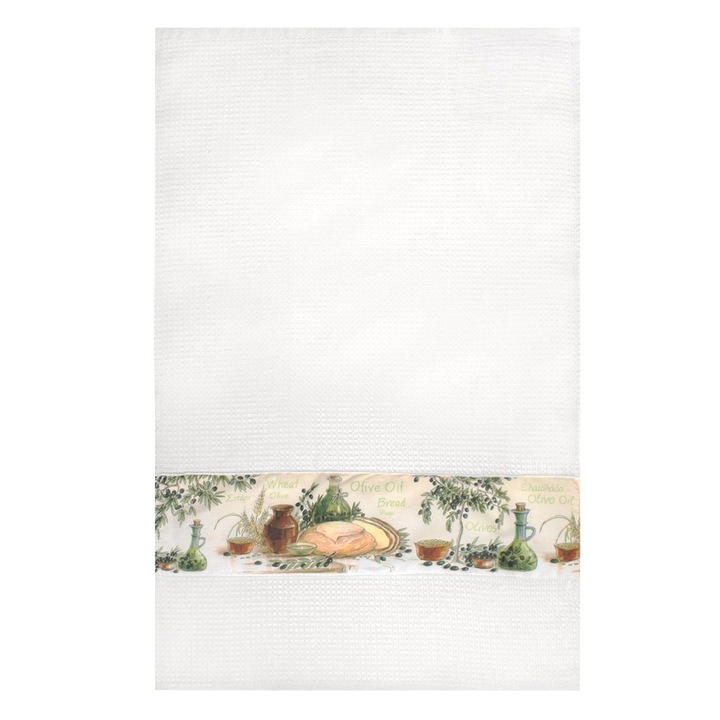 Кухненска кърпа бяла с мотив хляб и олио 40x60см
