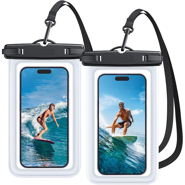 Univerzális IPX8 vízálló tok [2 db-os csomag] | Vízálló tok iPhone 16-13 Pro Max/XS és Samsung Galaxy S24-S22 készülékekhez | Mobiltelefon akár 8,3"-ig | Strandvédelem, 2 db-os csomag