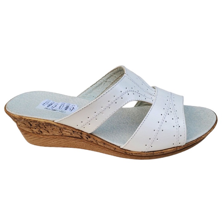 Papuci Dama Crem Din Piele Naturala Cu Talpa Ortopedica, Alb, 39