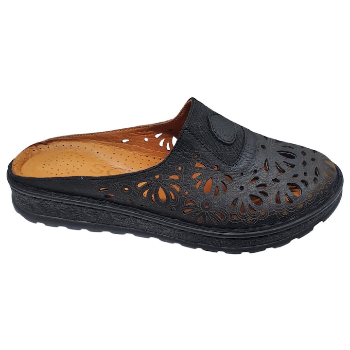 Saboti Dama Albastri SCV Din Piele Naturala Decupata Laser, Negru, 40