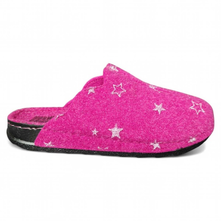 Papuci de casa pentru femei, Confort, din pasla moale, talpa cusuta si durabila, cu o decoratie discreta, Fucsia, 36 EU