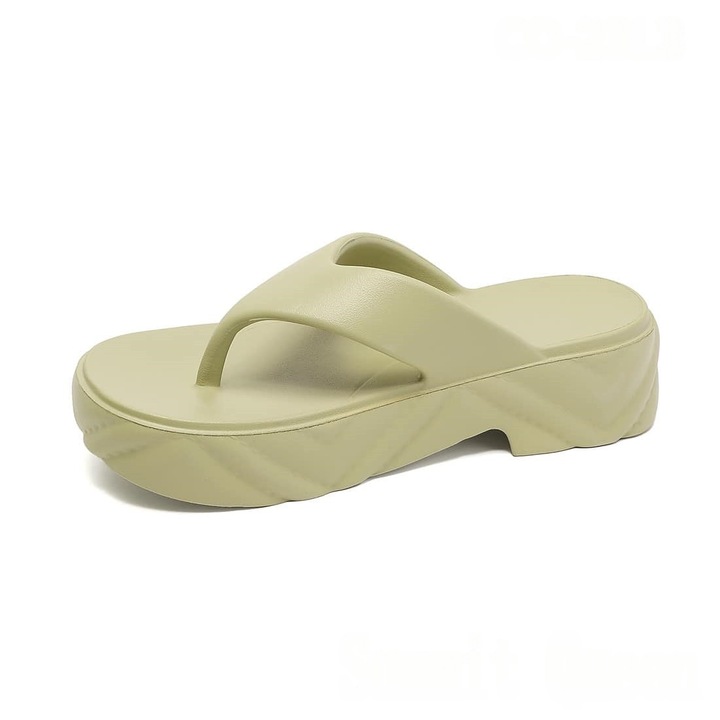 Papuci dama, cu talpa groasa, plaja, lulux co23l3, Verde masliniu, 41