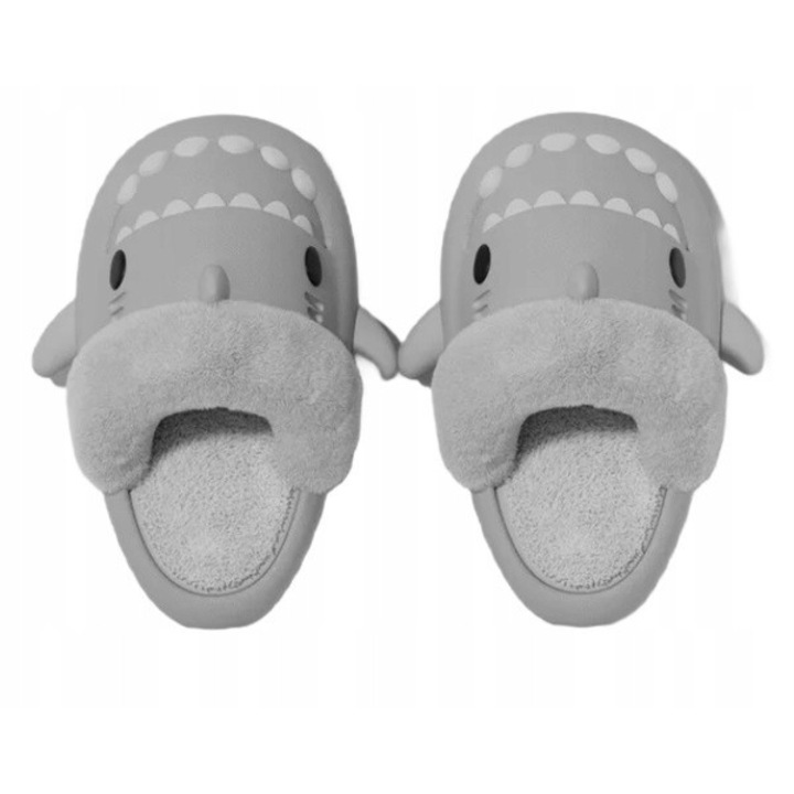 Papuci de casa, Gri, Antiderapanti, Usor de curatat, Talpa din cauciuc, Gri, 38-39