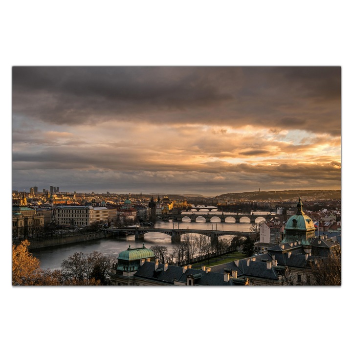 Tablou Canvas Urban Praga la Apus, Poduri peste Raul Vltava, Prague, 30x40 cm
