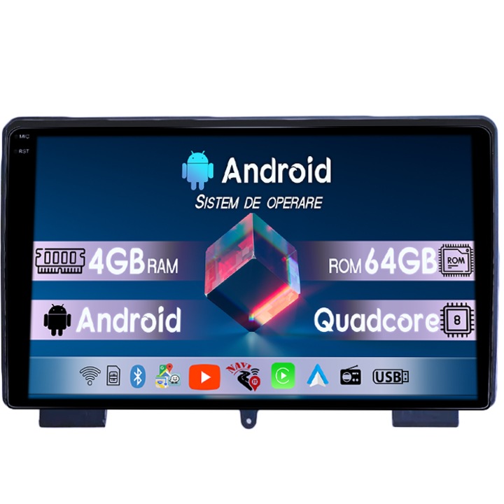 Navigatie dedicata Rohens Coupe 2009-2011, 4GB RAM 64GB ROM, Quad Core, Display 9" QLED 1K, Carplay, Android 14, Bluetooth, Magazin Play, Suport Camere AHD