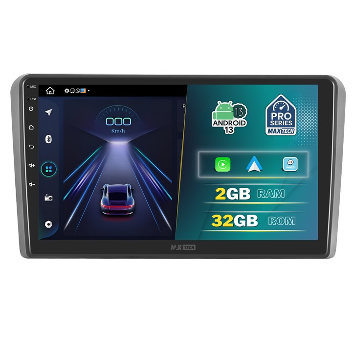 Navigatie Audi A3 8P Facelift 2008-2012 dedicata, MaxTech® PRO SERIES, 2 GB Ram 32 GB Rom, Carplay & Android auto, Ecran 9 ” HD Touch, GPS, Wifi, Bluetooth, Radio, USB, EQ, DSP, Waze, Youtube