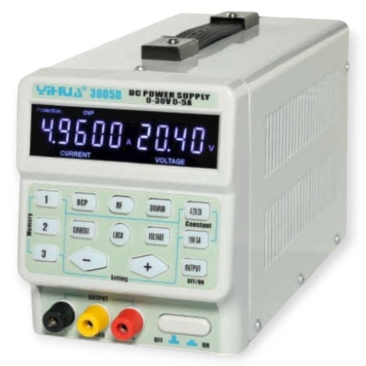 Смарт лабораторно захранване Yihua YH3005D, 150W – Програмируемо, 0-30V / 0-5A, с LCD дисплей