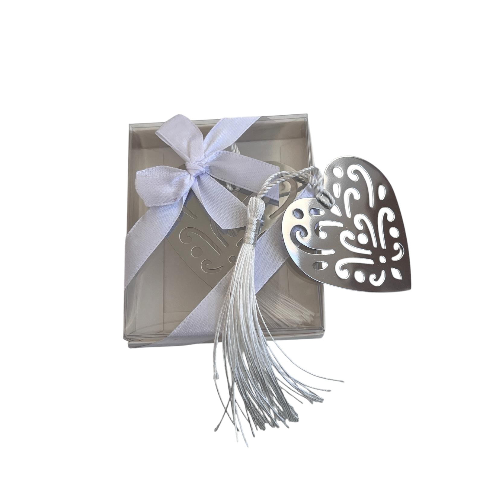 Semn de carte metalic in forma de inima cu ciucure alb - eMAG.ro