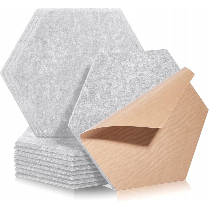 Set 12 Panouri acustice, Luka, Hexagonal, 30 x 26 x 0.9 cm, Gri deschis