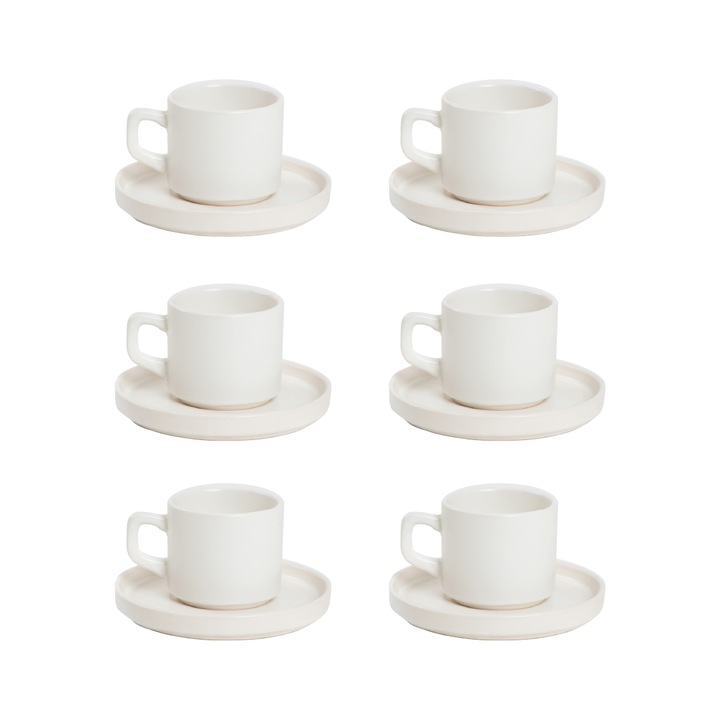 Set 6 Cani cu Farfurie FAMELIO, Homla, Alb, 0,2l, portelan, usor de intretinut