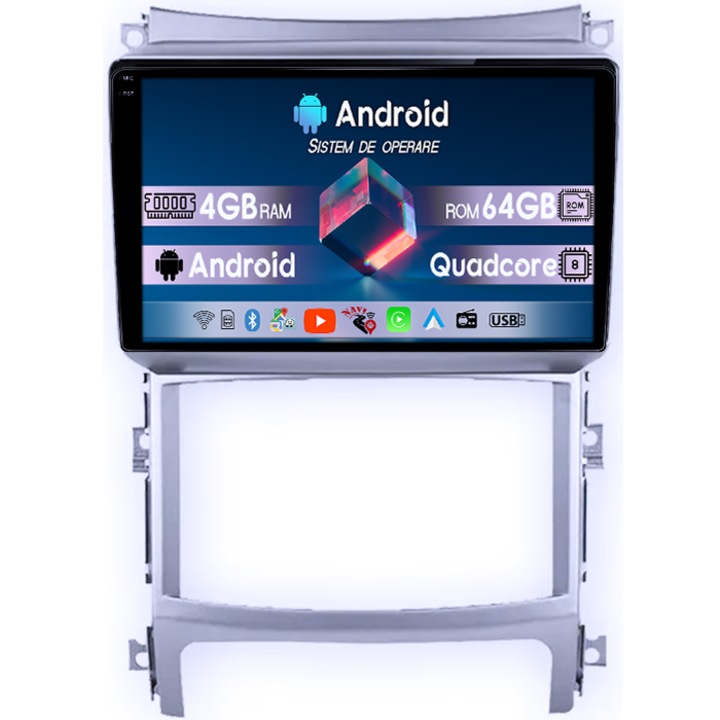 Navigație GPS Hyundai, 9" QLED, 4GB RAM, 64GB ROM, Carplay, pentru Hyundai Veracruz IX55 2006-2015