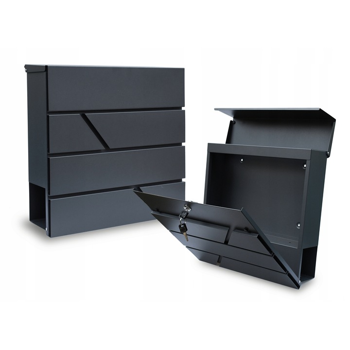 Cutie postala Luka antracit, cu suport pentru ziare, 37x37x11cm, set complet cu 2 chei si accesorii de montaj