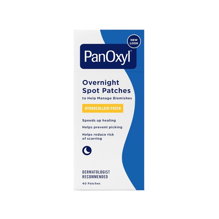 Plasturi pentru Fata, Panoxyl, Overnight Spot Patches, Anti-Acnee, Reduc Inflamatia si Roseata, fara Parfum, 40 buc