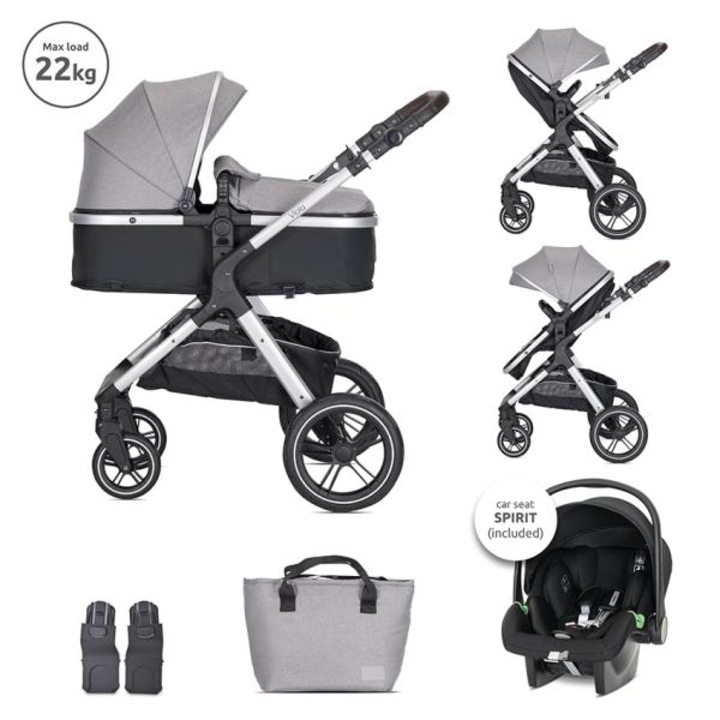 Carucior Set 3 in1, Lorelli, Viola, cos auto Spirit inclus, transformabil, sezut reversibil, pana la 22 kg, Grey
