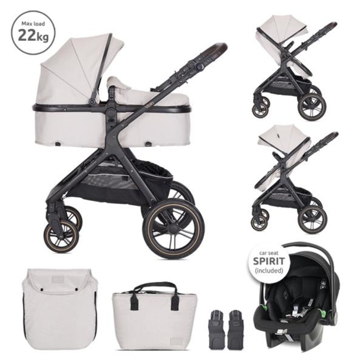 Carucior Set 3 in1, Lorelli, Viola, cos auto Spirit inclus, transformabil, sezut reversibil, pana la 22 kg, Beige