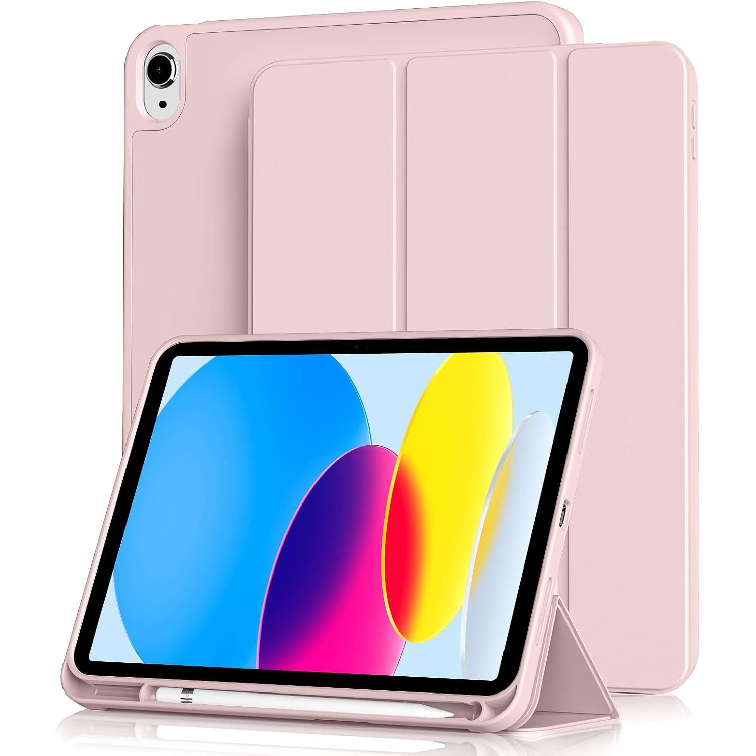 Husa de protectie pentru iPad (A16) 11 generatie de 11 inch 2025, husa pentru iPad 10 generatie de 10, 9 inch 2022, cu suport pentru stilou, husa inteligenta cu suport pliabil in trei, husa spate ultra-subtire din TPU moale, roz