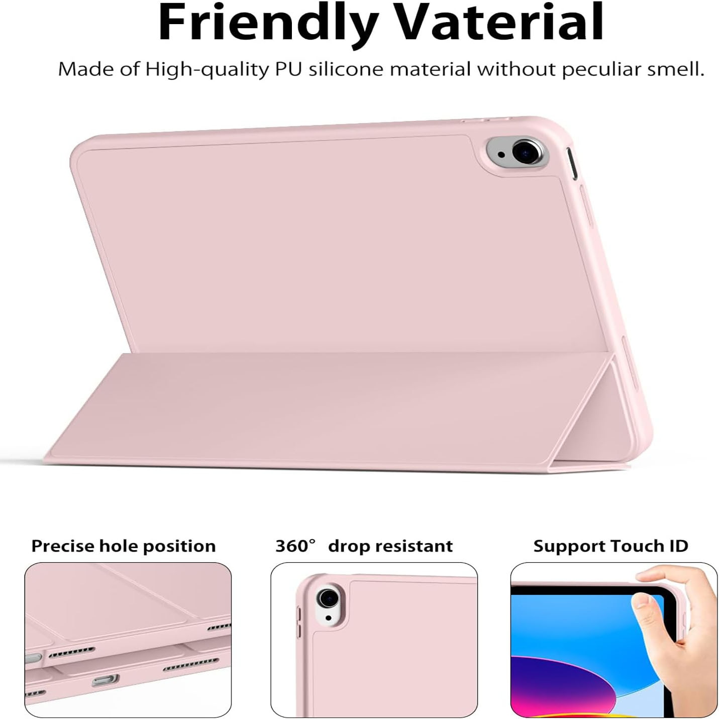Husa de protectie pentru iPad (A16) 11 generatie de 11 inch 2025, husa pentru iPad 10 generatie de 10, 9 inch 2022, cu suport pentru stilou, husa inteligenta cu suport pliabil in trei, husa spate ultra-subtire din TPU moale, roz