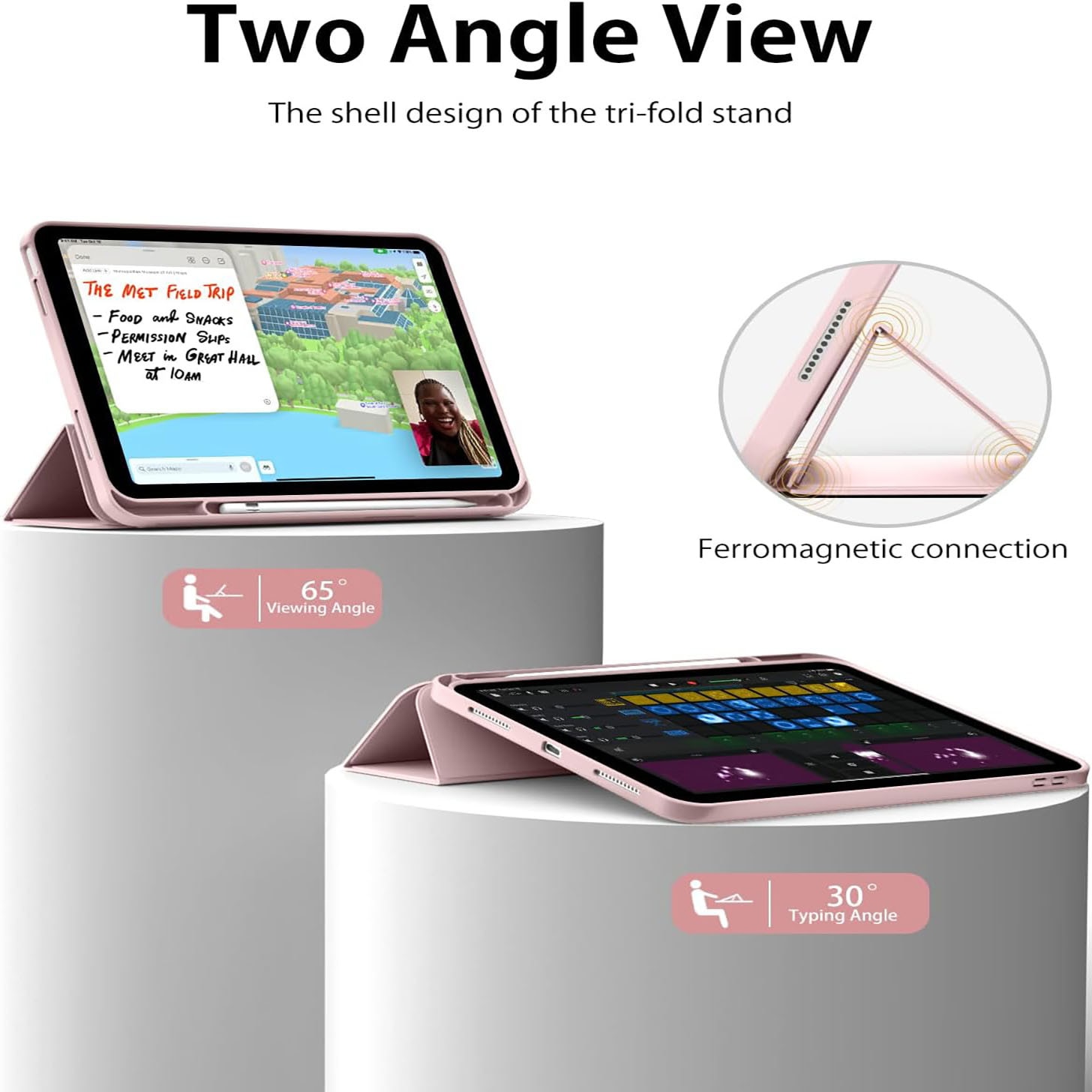 Husa de protectie pentru iPad (A16) 11 generatie de 11 inch 2025, husa pentru iPad 10 generatie de 10, 9 inch 2022, cu suport pentru stilou, husa inteligenta cu suport pliabil in trei, husa spate ultra-subtire din TPU moale, roz