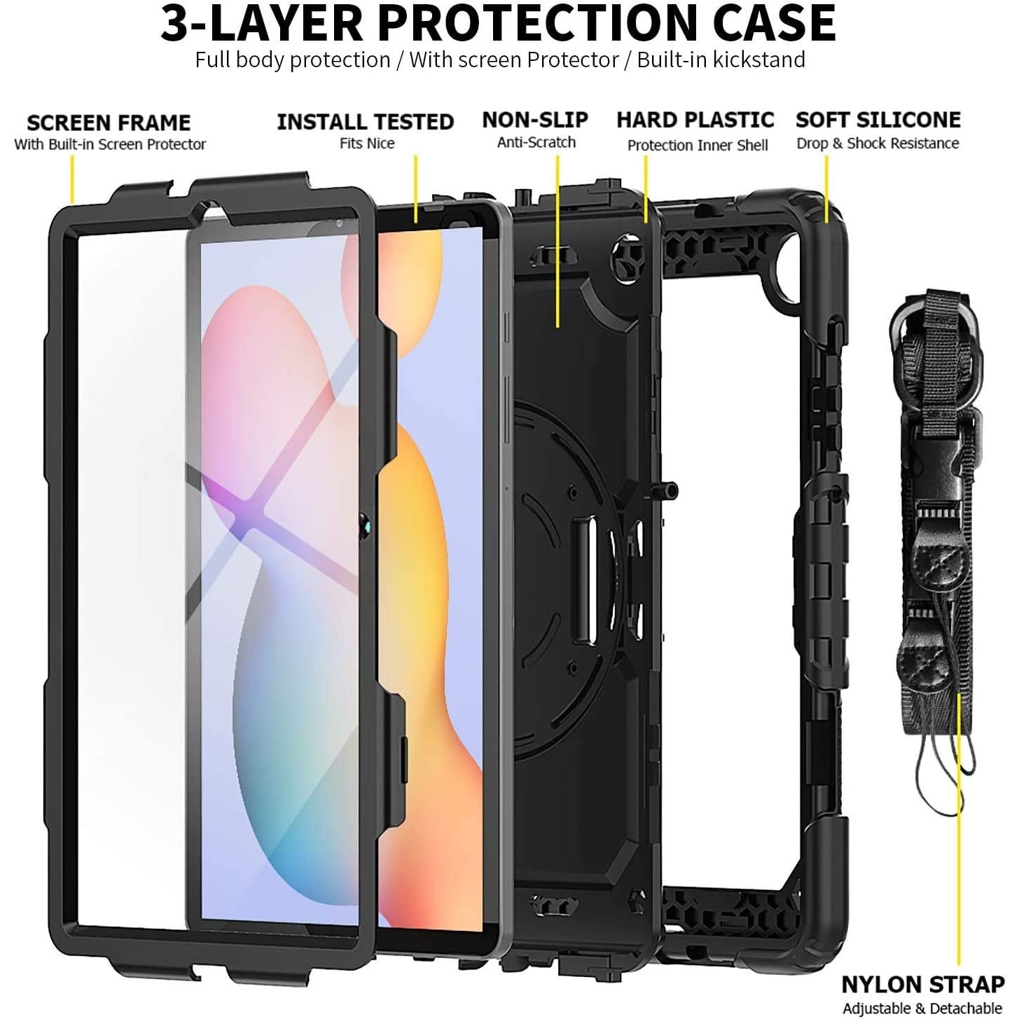 Pachet 360: Husa cu folie integrata Samsung Galaxy Tab S6 Lite 10.4 inch Shockproof Armor, negru