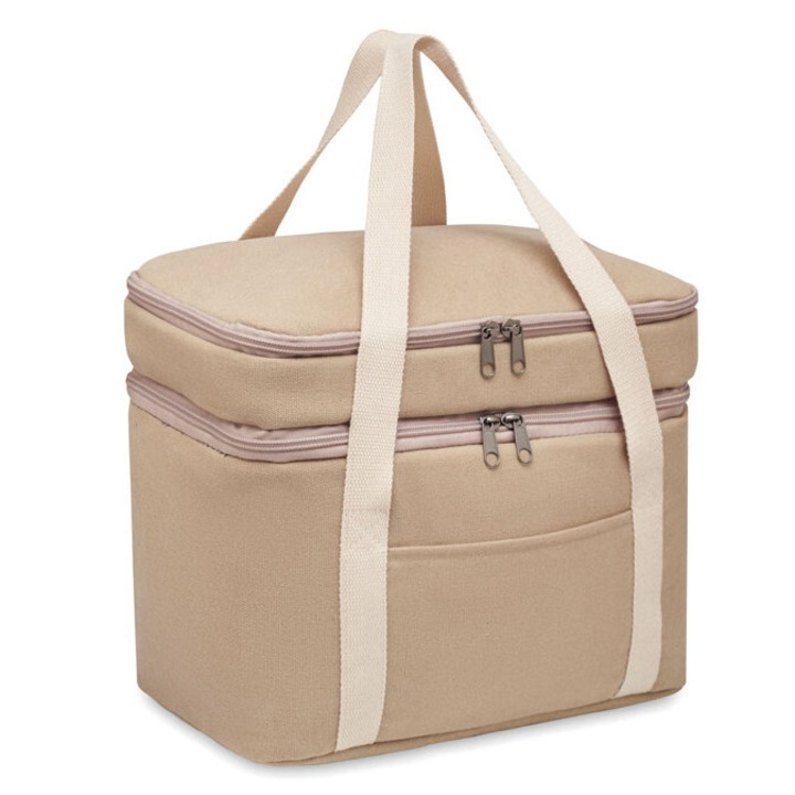 Хладилна чанта с 2 отделения, изработена от плат и памучна дръжка