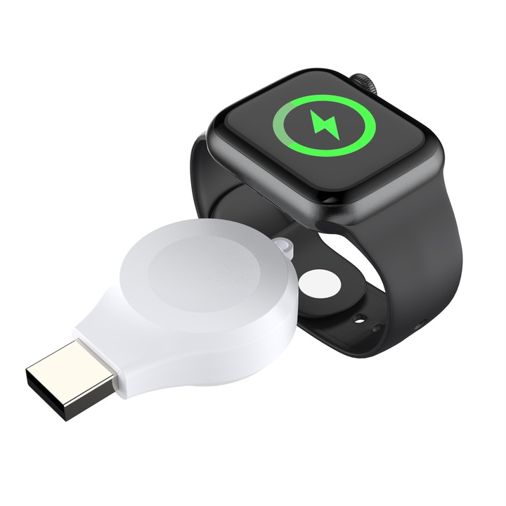 Зарядно за часовник, безжично, магнитно, преносимо, за iWatch, 2W, бяло