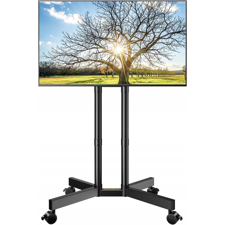 Мобилна стойка за телевизор Luka, 32-70 инча, 40 кг, VESA 400x400, регулируема височина 106-119 см, заключващи се колела